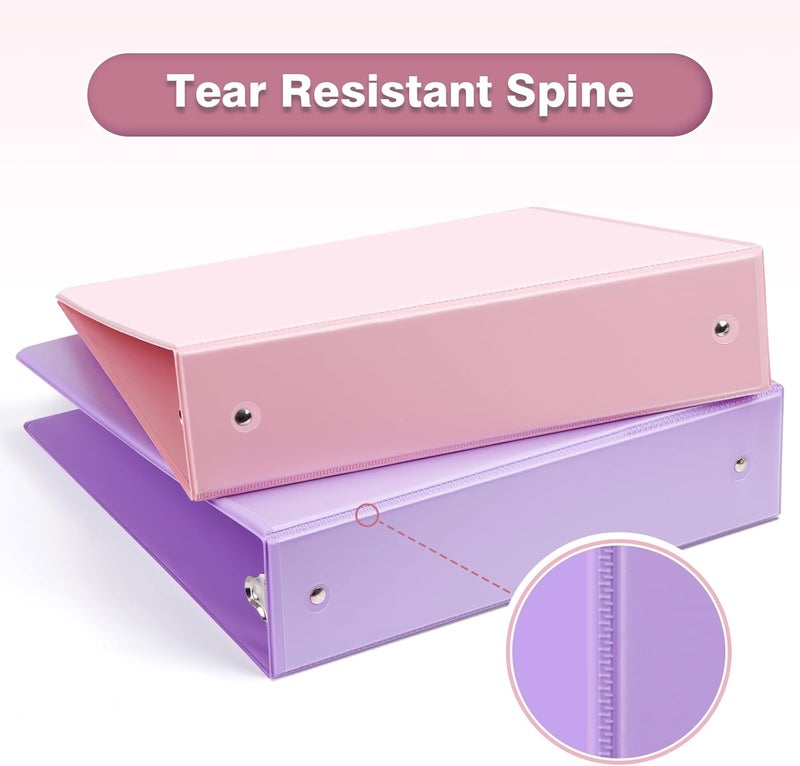 COMIX Standard 3 Ring Binder 2 inch with Clear View Cover, 2" Round Ring View Binder Holds 400 Sheets of US Letter Size Paper, 6 Pack (Pink) - Image 3